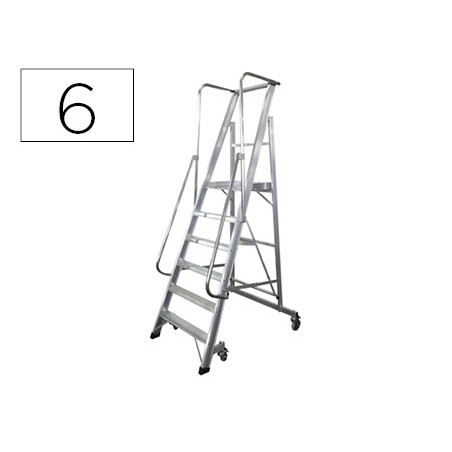 Escalera movil ktl de aluminio con plataforma y guardacuerpos plegable 6 peldaños serie 2xl-s