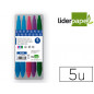 Boligrafo liderpapel gummy touch retractil 1,0 mm colores surtidos rosa violeta verde celeste estuche de 5