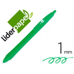 Boligrafo liderpapel gummy touch retractil 1,0 mm tinta verde