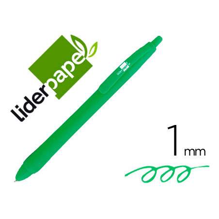 Boligrafo liderpapel gummy touch retractil 1,0 mm tinta verde