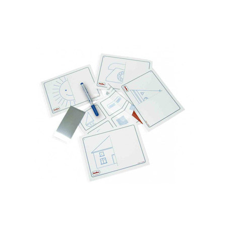 Juego tarjetas reutilizables henbea imagina y completa plastico flexible con ilustraciones 21x15 cm