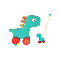 Juego arrastre madera fiesta crafts con cuatro ruedas y palo desmontable dinosaurio 10x28x34 cm