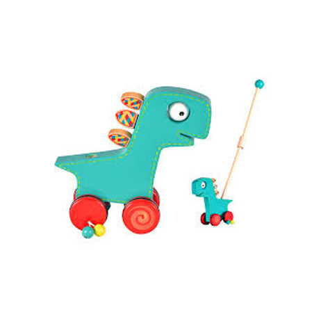 Juego arrastre madera fiesta crafts con cuatro ruedas y palo desmontable dinosaurio 10x28x34 cm