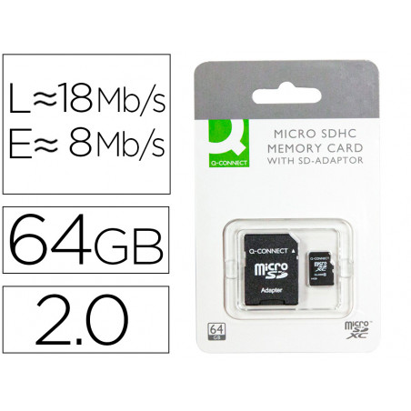 Memoria sd micro q-connect flash 64 gb clase 10 con adaptador
