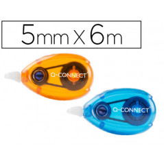 Corrector q-connect cinta blanco 5 mm x 6 mt blister 2 unidades azul y naranja