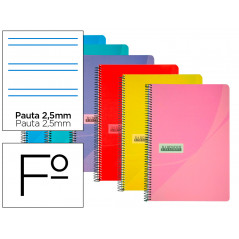 Cuaderno espiral papercop folio tapa plastico 80h 90gr pauta 2,5 mm con margen colores surtidos