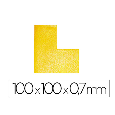 Simbolo adhesivo durable pvc forma de l para delimitacion suelo amarillo 100x100x0,7 mm pack de 10 unidades