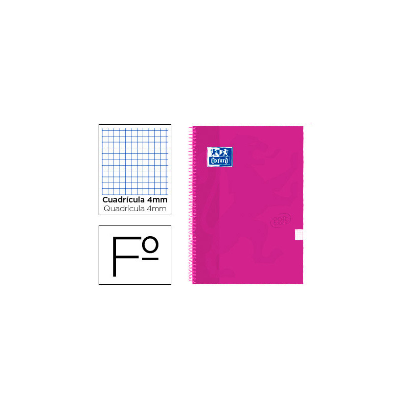 Cuaderno espiral oxford tapa extradura folio 80 h cuadricula 4 mm rosa frambuesa touch