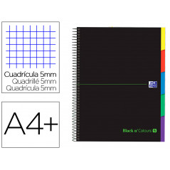 Cuaderno espiral oxford ebook 5 tapa extradura din a4+ 100 h con separadores cuadricula 5 mm black\'n colors verde