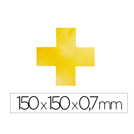 Simbolo adhesivo durable pvc forma de cruz para delimitacion suelo amarillo 150x150x0,7 mm pack de 10