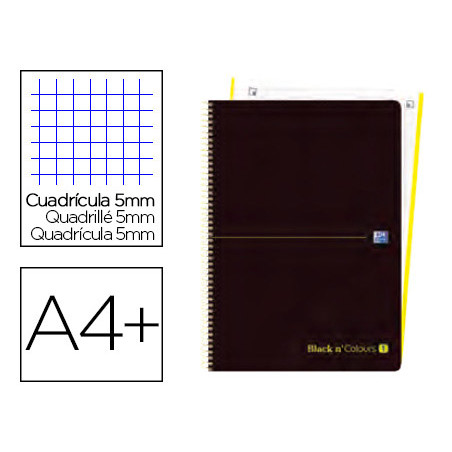 Cuaderno espiral oxford ebook 1 tapa plastico din a4+ 80 h cuadricula 5 mm black 'n colors lima