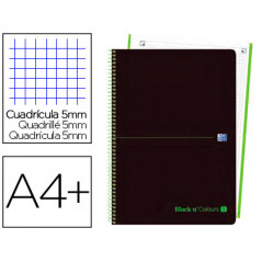 Cuaderno espiral oxford ebook 1 tapa plastico din a4+ 80 h cuadricula 5 mm black\'n colors verde