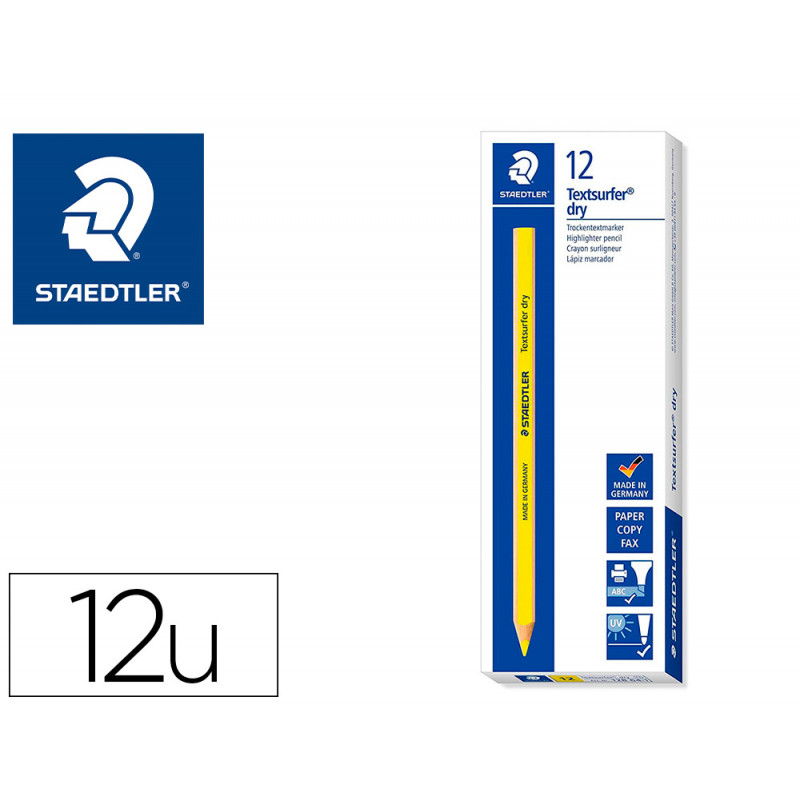 Lapices fluorescente staedtler textsurfer dry amarillo caja de 12 unidades