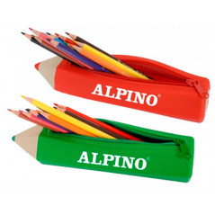 Bolso escolar alpino portatodo forma lapiz soft con 12 lapices de colores