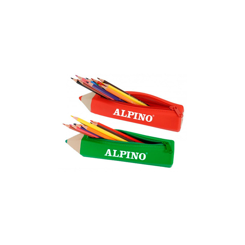 Bolso escolar portatodo alpino forma lapiz soft con 12 lapices de colores