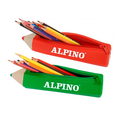 Bolso escolar alpino portatodo forma lapiz soft con 12 lapices de colores