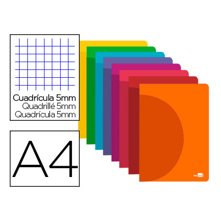 Libreta liderpapel 360 tapa de plastico a4 48 hojas 90g/m2 5mm con doble margen colores surtidos
