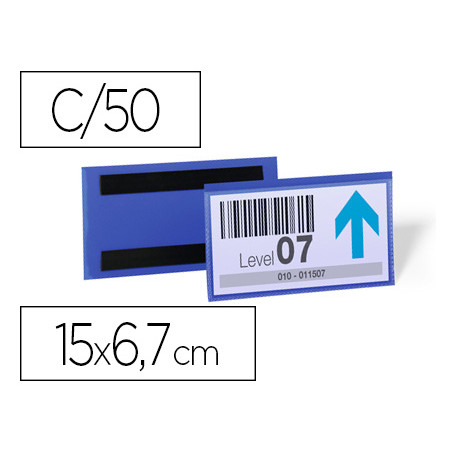 Funda durable magnetica 150x67 mm plastico azul ventana transparente pack de 50 unidades