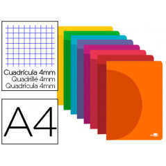 Libreta liderpapel 360 tapa de plastico a4 48 hojas 90g/m2 cuadro 4mm con margen colores surtidos