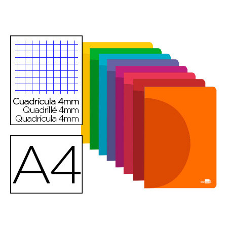 Libreta liderpapel 360 tapa de plastico a4 48 hojas 90g/m2 cuadro 4mm con margen colores surtidos