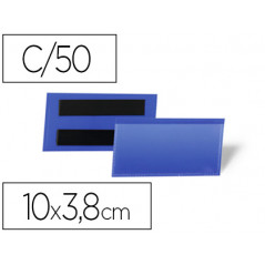 Funda durable magnetica 100x38 mm plastico azul ventana transparente pack de 50 unidades