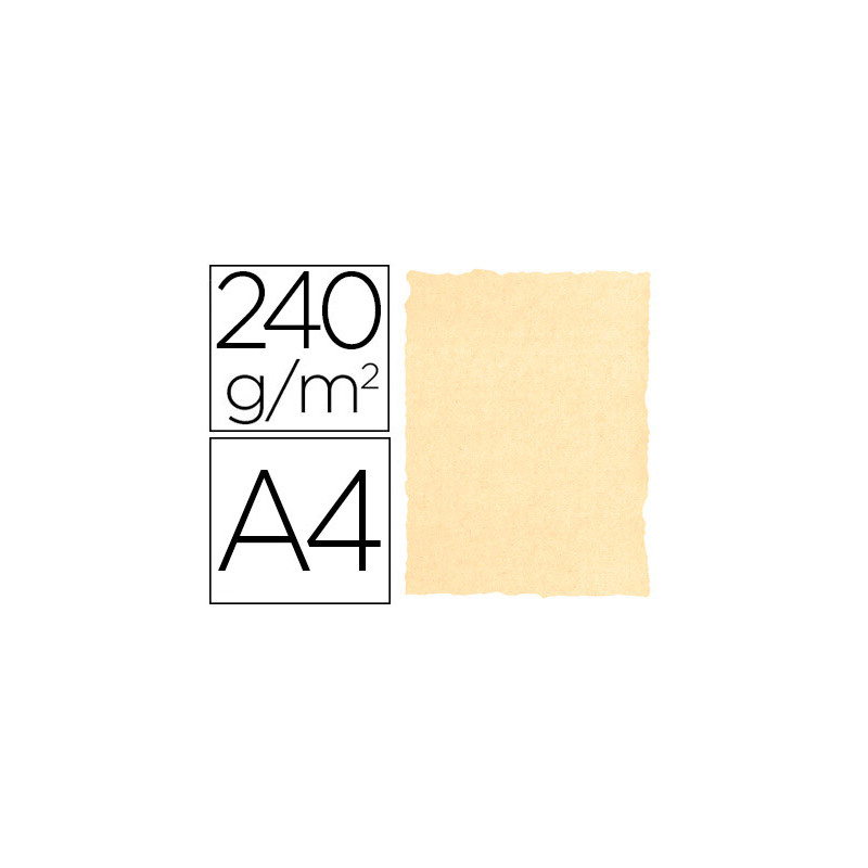 Papel color liderpapel pergamino con bordes a4 240g/m2 crema pack de 10 hojas