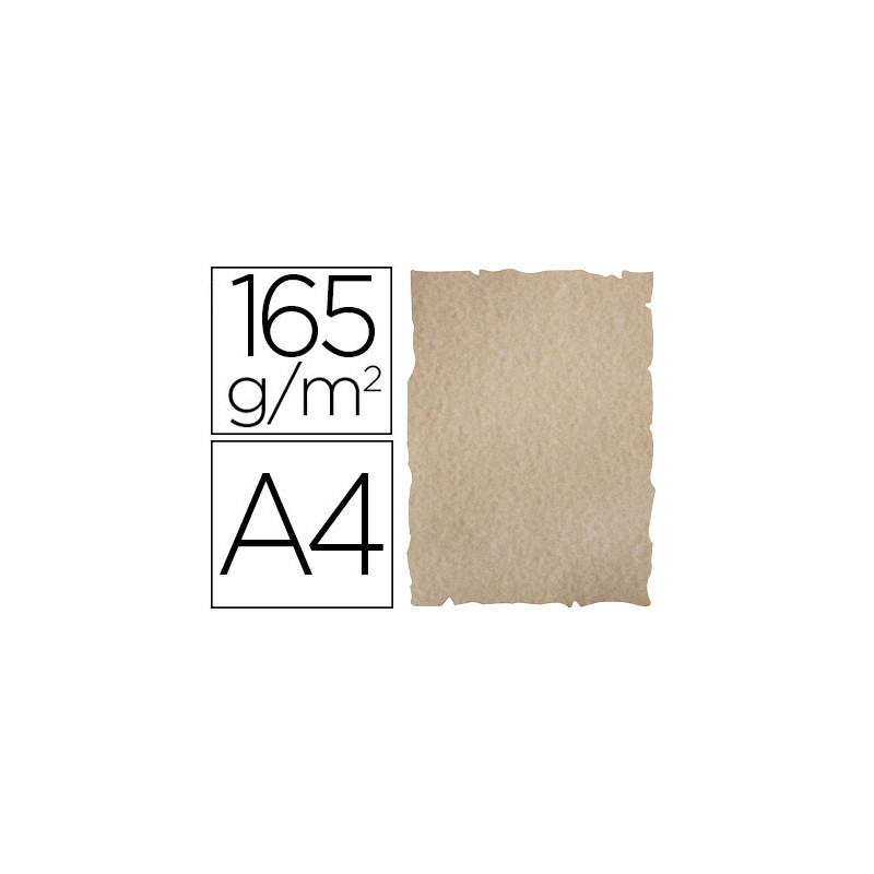 Papel color liderpapel pergamino con bordes a4 165g/m2 arena pack de 25 hojas