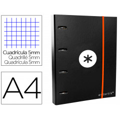 Carpeta con recambio y solapa liderpapel antartik a4 cuadro 5 mm forrada 4 anillas redondas 40mm color negra