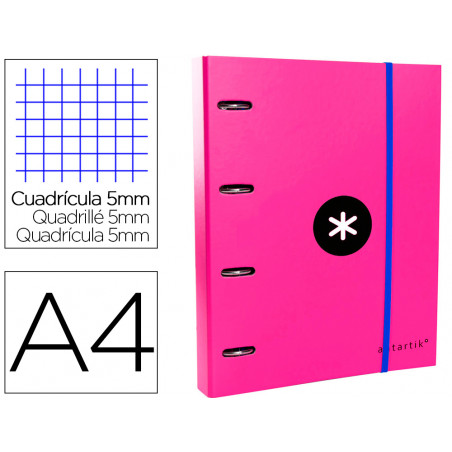 Carpeta con recambio y solapa liderpapel antartik a4 cuadro 5 mm forrada 4 anillas redondas 40mm color rosa