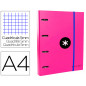 Carpeta con recambio antartik a4 cuadro 5mm forrada 4 anillas 40mm redondas con solapa color rosa
