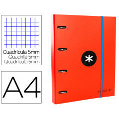 Carpeta con recambio y solapa liderpapel antartik a4 cuadro 5 mm forrada 4 anillas redondas 40mm color rojo