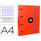 Carpeta con recambio antartik a4 cuadro 5mm forrada 4 anillas 40mm redondas con solapa color rojo