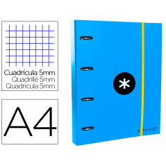 Carpeta con recambio y solapa liderpapel antartik a4 cuadro 5 mm forrada 4 anillas redondas 40mm color azul