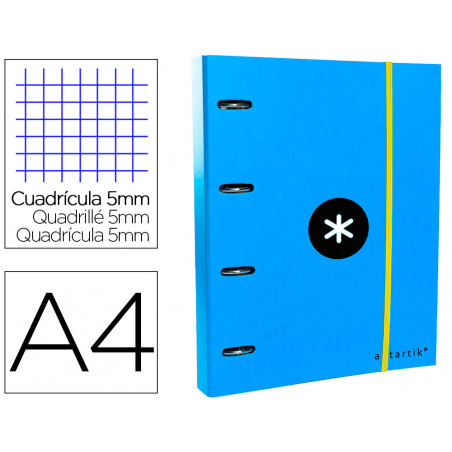 Carpeta con recambio y solapa liderpapel antartik a4 cuadro 5 mm forrada 4 anillas redondas 40mm color azul