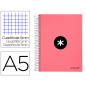 Cuaderno espiral a5 micro antartik tapa forrada120h 90 gr cuadro 5 mm 5 band 6 taladros color coral