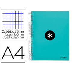 Cuaderno espiral liderpapel a4 micro antartik tapa forrada120h 100 gr cuadro 5mm 5 banda4 taladros color menta