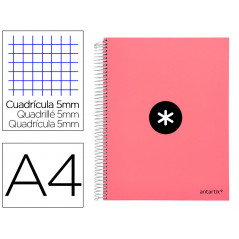Cuaderno espiral liderpapel a4 micro antartik tapa forrada120h 100 gr cuadro 5mm 5 banda4 taladros color coral