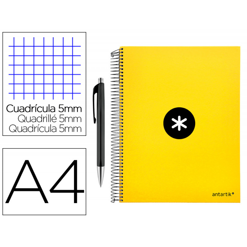 Cuaderno espiral liderpapel a4 micro antartik tapa forrada 120 h 100g cuadro 5 mm color amarillo promo caran d ache