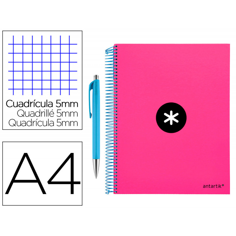Cuaderno espiral liderpapel a4 micro antartik tapa forrada 120 h 100g cuadro 5 mm color rosa promo caran d ache