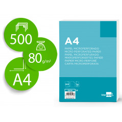 Papel liderpapel a4 80g/m2 liso microperforado en dos partes iguales paquete de 500 hojas