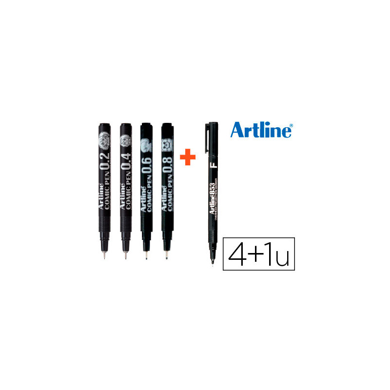 Rotulador artline comic pen calibrado micrometrico negro bolsa de 3 uds 0,2 0,4 0,8 + permanente 853