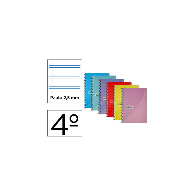 Cuaderno espiral papercop cuarto tapa plastico 80h 90 gr pauta 2,5 mm con margen colores surtidos