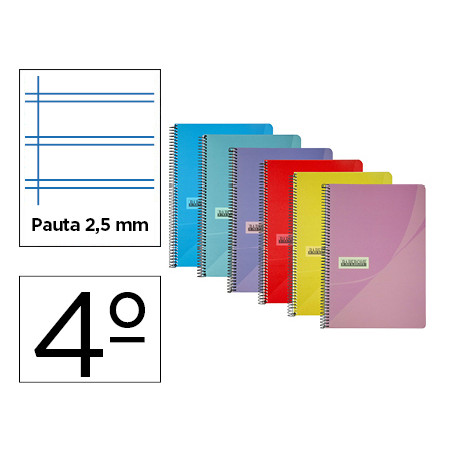 Cuaderno espiral papercop cuarto tapa plastico 80h 90 gr pauta 2,5 mm con margen colores surtidos