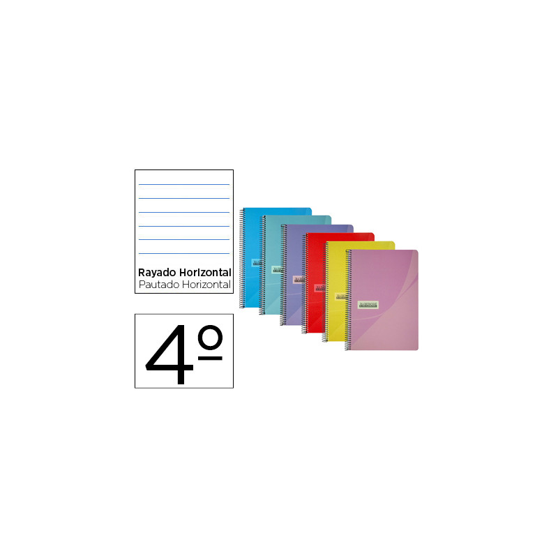Cuaderno espiral papercop cuarto tapa plastico 80h 90 gr rayado horizontal con margen colores surtidos