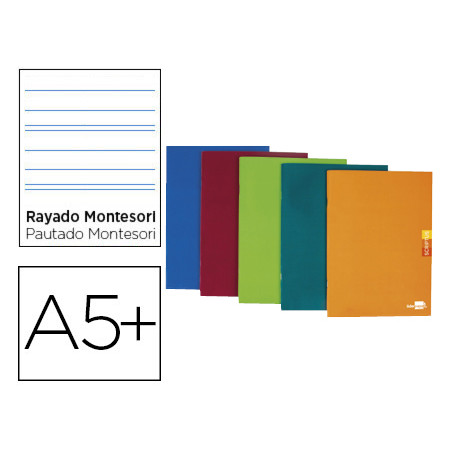 Libreta liderpapel scriptus a5 plus 48 hojas 90g/m2 rayado montessori 3,5mm con margen colores surtidos