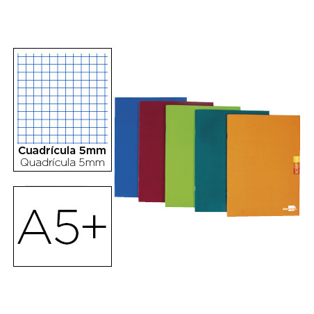 Libreta liderpapel scriptus a5 plus 48 hojas 90g/m2 cuadro 5mm con margen colores surtidos