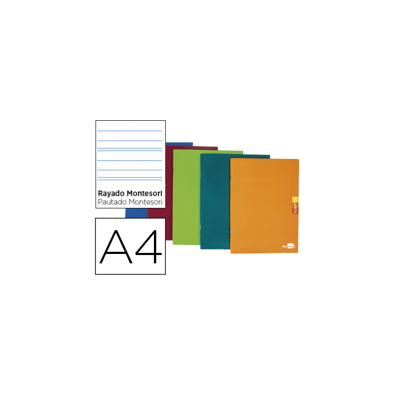 Libreta liderpapel scriptus a4 48 hojas 90g/m2 rayado montessori 5mm con margen colores surtidos