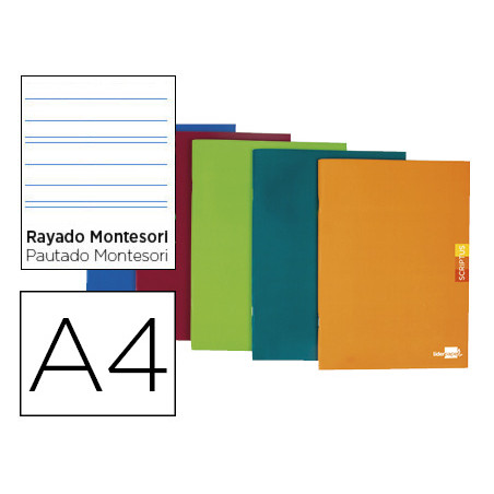 Libreta liderpapel scriptus a4 48 hojas 90g/m2 rayado montessori 5mm con margen colores surtidos