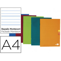 Libreta liderpapel scriptus a4 48 hojas 90g/m2 rayado montessori 3,5mm con margen colores surtidos