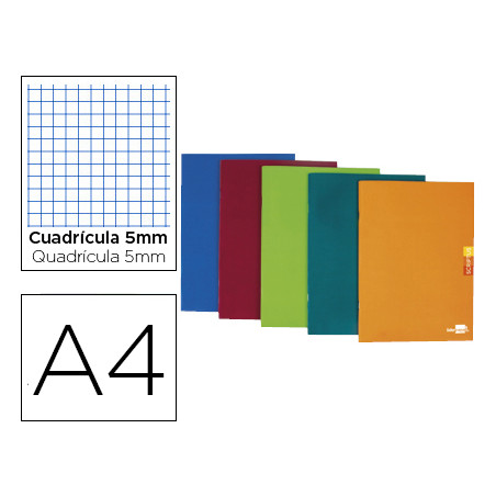 Libreta liderpapel scriptus a4 48 hojas 90g/m2 cuadro 5mm con margen colores surtidos
